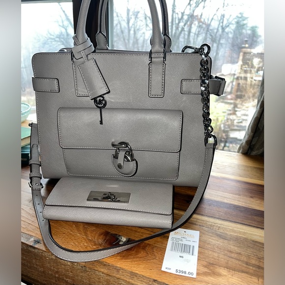 Michael Kors Saffiano Leather Emma Satchel and Wallet Set - Picture 2 of 12